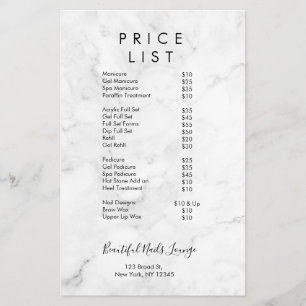 Marble Nail Salon Price List  Menu