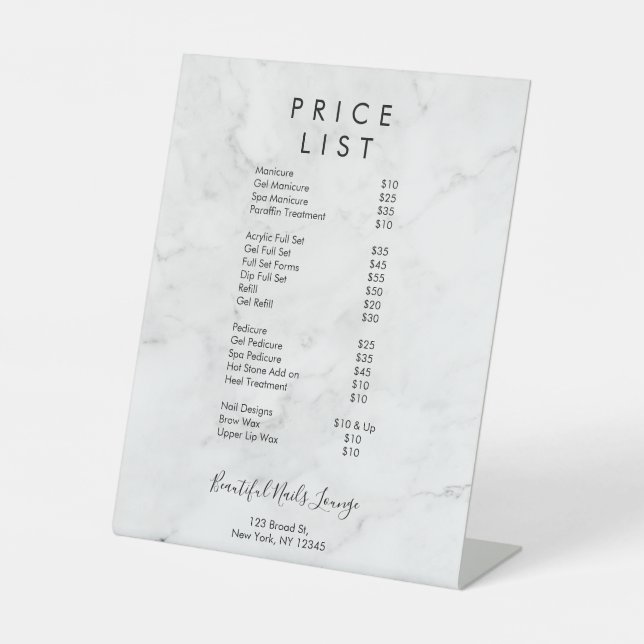 Marble Nail Salon Price List  Menu Pedestal Sign (Front)