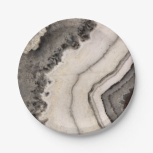 Marble natural black white agate gemstone  paper plate