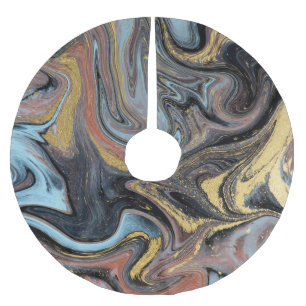 Marble Nature Artwork Golden Glitter Brushed Polyester Tree Skirt