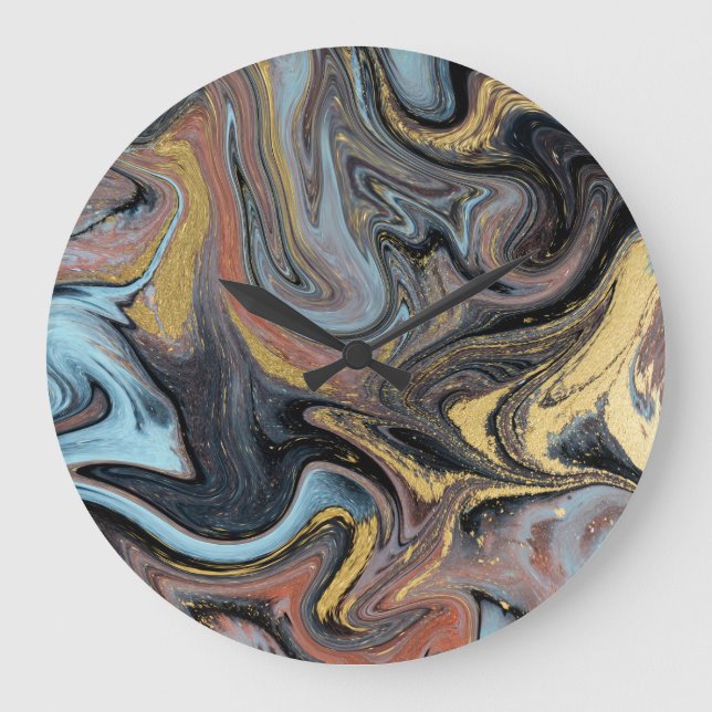 Marble Nature Artwork Golden Glitter Large Clock (Front)