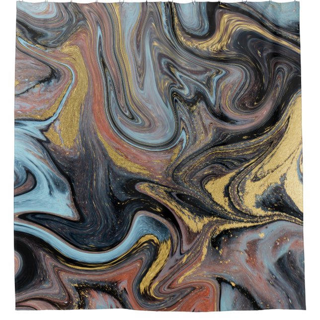 Marble Nature Artwork Golden Glitter Shower Curtain (Front)
