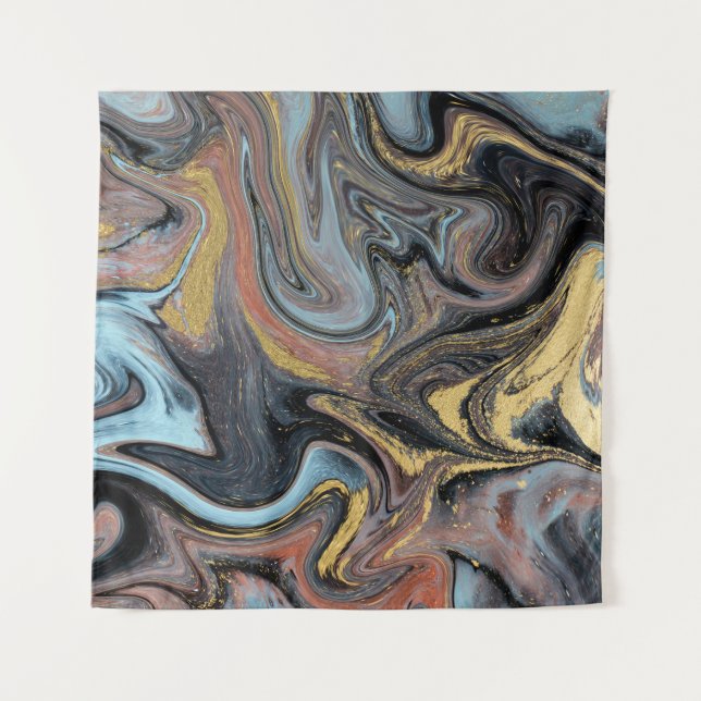 Marble Nature Artwork Golden Glitter Tapestry (Front)