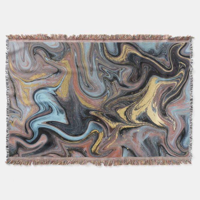Marble Nature Artwork Golden Glitter Throw Blanket (Front)