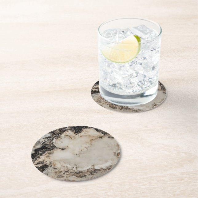 Marble Nature Colour Pattern Round Paper Coaster (Insitu)