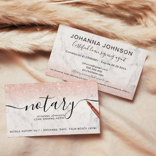 Marble Notary loan typography rose gold glitter Business Card