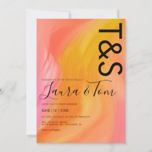 Marble Orange Pink Typography Abstract Wedding  Invitation