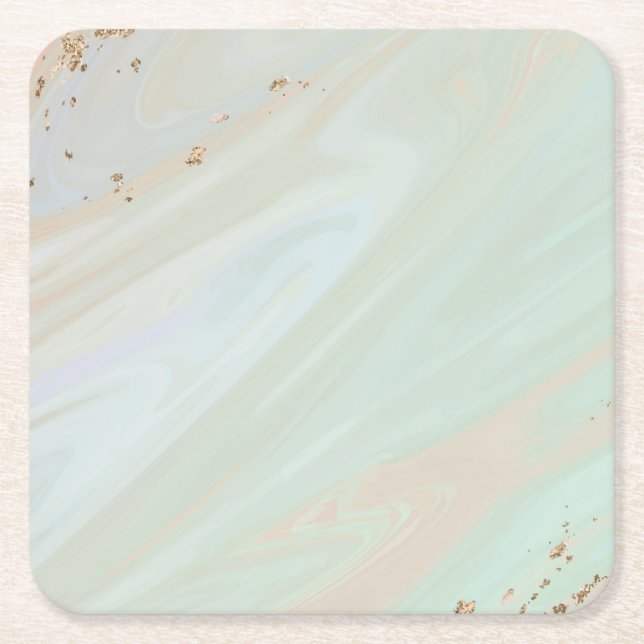Marble Pastel Stone Texture Glitter Watercolor Square Paper Coaster (Front)