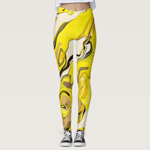 Marble pattern abstract yellow and white leggings. leggings