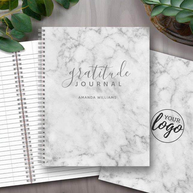 Marble Pattern Gratitude - photo/logo back Notebook (Personalized notebook with an area for photos and text - option for different inside pages and coils)