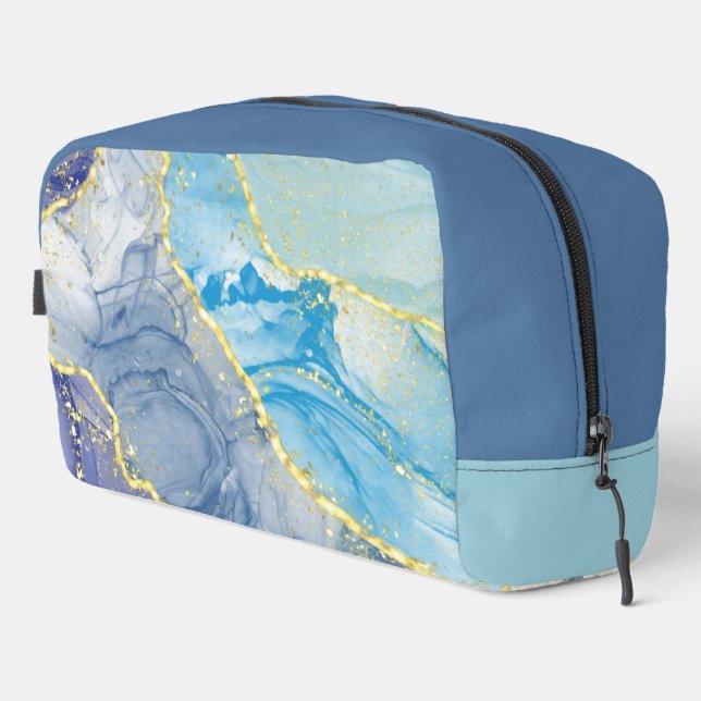Marble Pattern in Blue, Turquoise and Gold Dopp Kit (Right Corner)