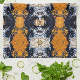 Marble pattern in golden and dark blue   tea towel