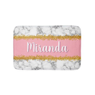 Marble Pattern on Pink with Gold Glitter Bath Mat