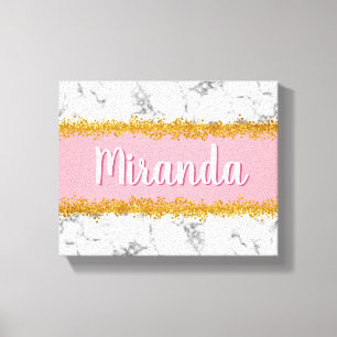 Marble Pattern on Pink with Gold Glitter Canvas Print