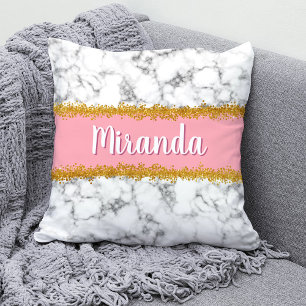 Marble Pattern on Pink with Gold Glitter Cushion