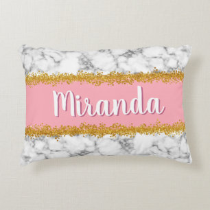Marble Pattern on Pink with Gold Glitter Decorative Cushion