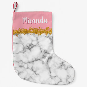 Marble Pattern on Pink with Gold Glitter Small Christmas Stocking