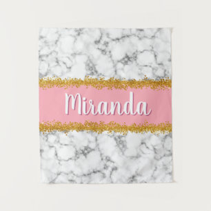 Marble Pattern on Pink with Gold Glitter Tapestry