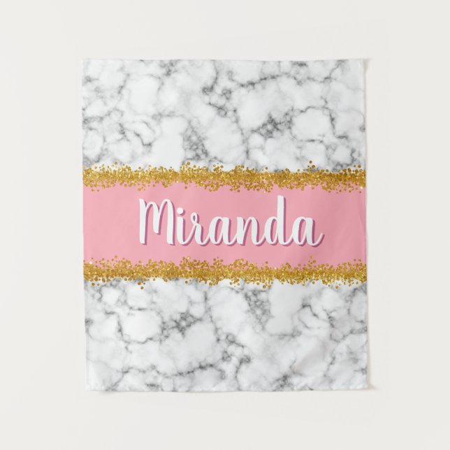 Marble Pattern on Pink with Gold Glitter Tapestry (Front)
