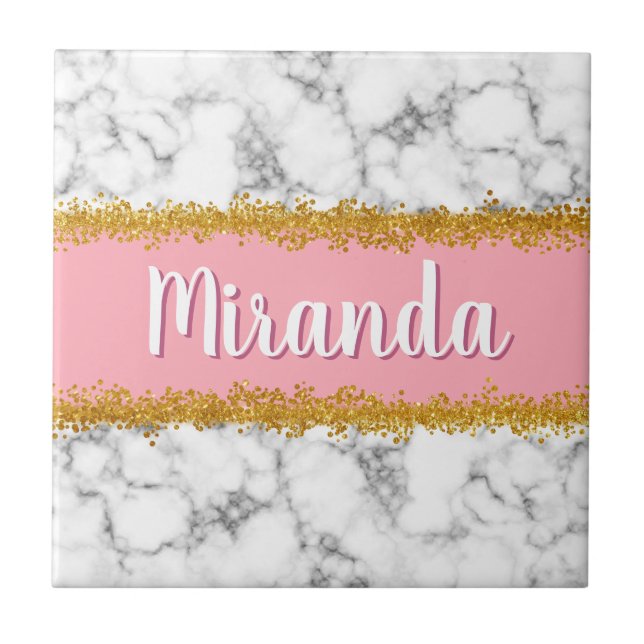 Marble Pattern on Pink with Gold Glitter Tile (Front)