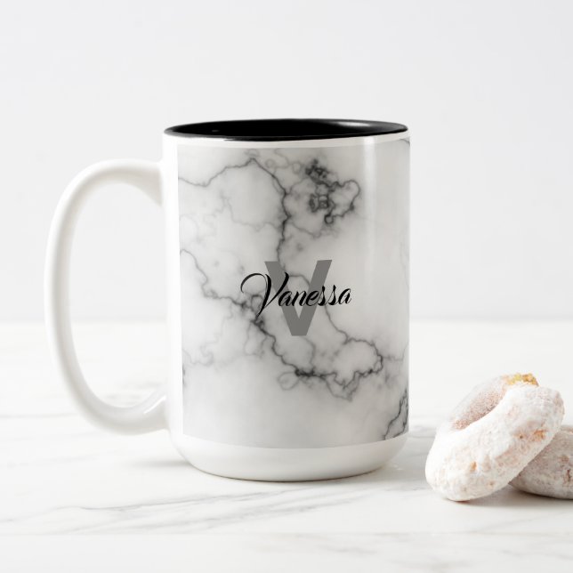 Marble Pattern Personalisation Two-Tone Coffee Mug (With Donut)