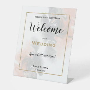 Marble Peach Grey Watercolor Welcome to Wedding Pedestal Sign