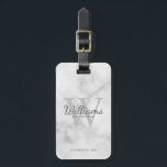 Marble Personalise Groomsmen's name and Monogram  Luggage Tag<br><div class="desc">Add a personal touch to your wedding with personalised groomsmen luggage tag. This luggage tag features personalised groomsman's name in grey classic script font style with wedding details in grey classic serif font style and monogram in light grey classic serif font style as background, on white marble background. Also perfect...</div>