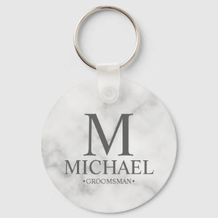 Marble Personalised Groomsman Name and Monogram Key Ring