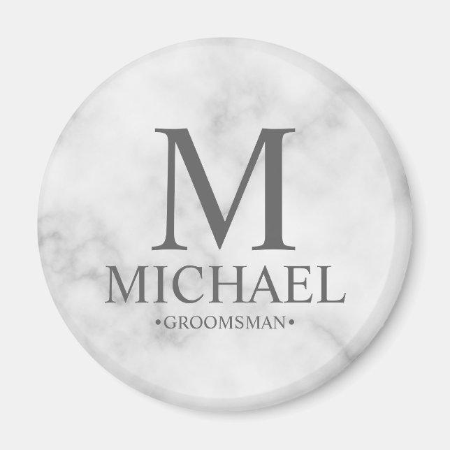 Marble Personalised Groomsman Name and Monogram Magnet (Front)