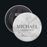 Marble Personalised Groomsman's Name and Monogram Bottle Opener<br><div class="desc">Modern Personalised Groomsman Gifts featuring personalised groomsman's name, title and wedding date in grey classic serif font style on white marble background. Also perfect for Best Man, Father of the Bride and more. Please note: The marble details are simulated in the artwork. No actual marble will be used in the...</div>