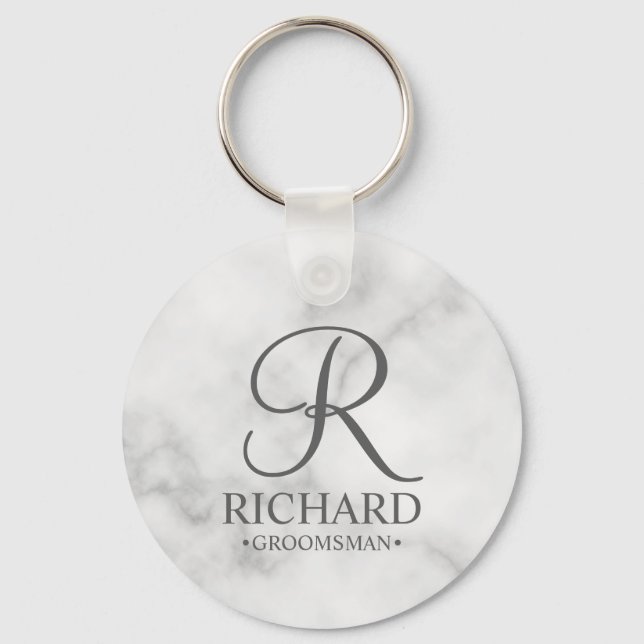 Marble Personalised Groomsman's Name and Monogram Key Ring (Front)