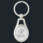 Marble Personalised Groomsman's Name and Monogram Key Ring<br><div class="desc">Elegant Black and White Personalised Groomsman Gifts featuring personalised monogram in grey elegant script font style with groomsman's name and title in classic serif font style on white marble background. Also perfect for best man, father of the bride, bridesmaid, maid of honour, flower girl, mother of the bride and more....</div>