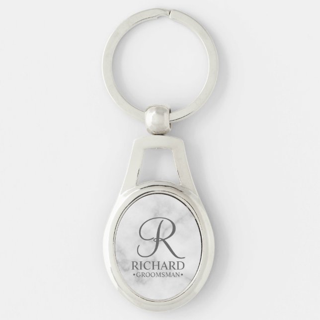 Marble Personalised Groomsman's Name and Monogram Key Ring (Front)