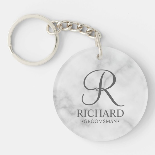 Marble Personalised Groomsman's Name and Monogram Key Ring (Front)