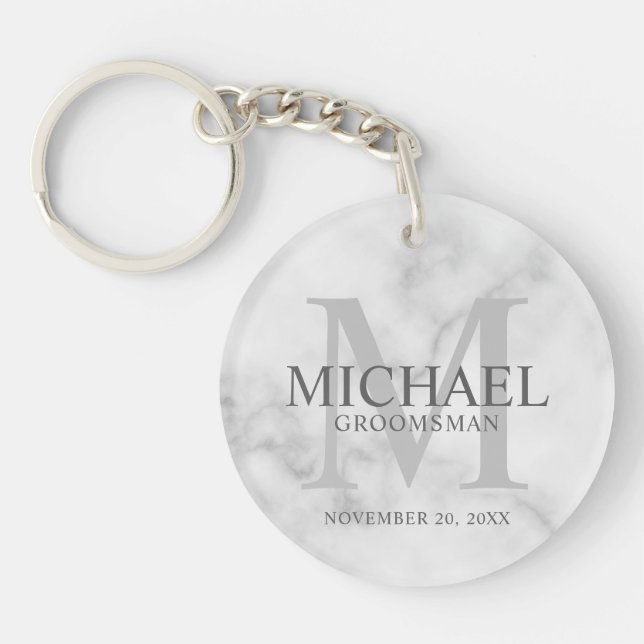 Marble Personalised Groomsmen's name and monogram Key Ring (Front)