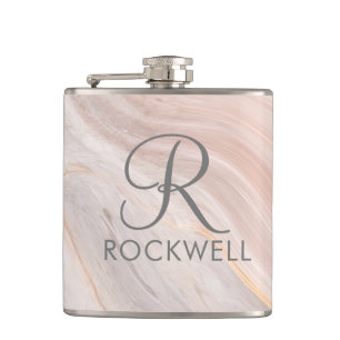 Marble Personalised Script Monogram and Name Gift Hip Flask