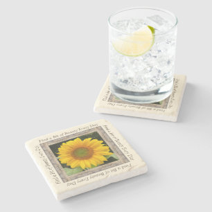 Marble photo coaster with cheerful sunflower
