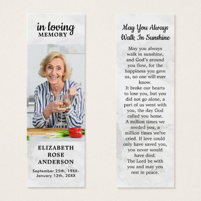 Marble Photo Memorial Poem Simple Funeral Bookmark (Front & Back)