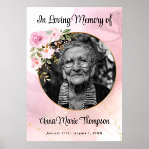 Marble Pink and Gold Floral Funeral Poster