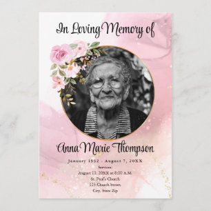 Marble Pink and Gold Floral Funeral Program Programme
