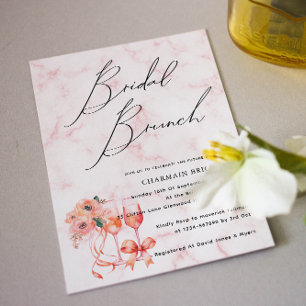 Marble Pink Bridal Brunch Champagne  Invitation