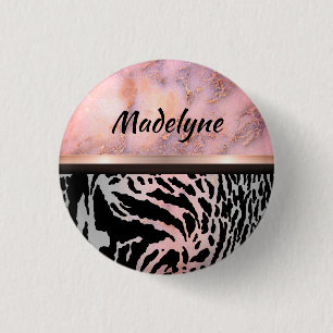 Marble Pink Chic Tiger Safari Print 3 Cm Round Badge