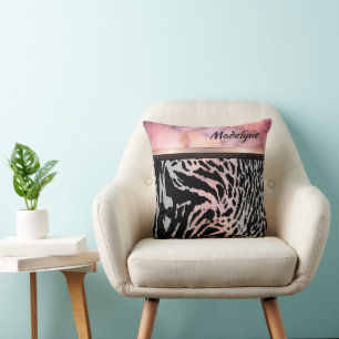 Marble Pink Chic Tiger Safari Print Personalised Cushion