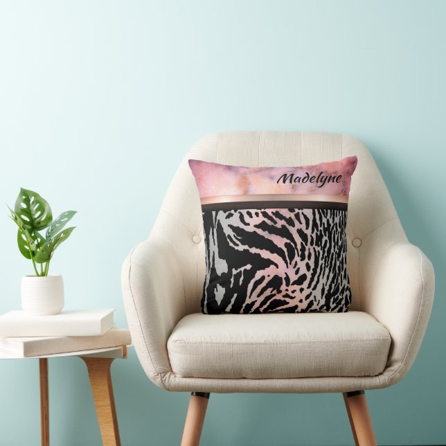 Marble Pink Chic Tiger Safari Print Personalised Cushion (Chair)