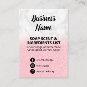 Marble & Pink Glitter Soap Scent Ingredients List Business Card