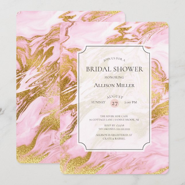 Marble Pink Gold Bridal Shower Invitation (Front/Back)