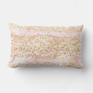 Marble Pink Gold Confetti Sparkle Lumbar Cushion
