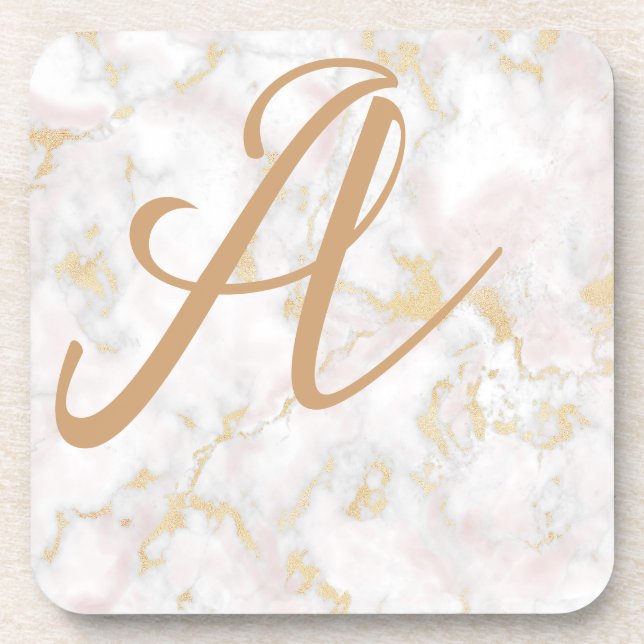 marble pink gold pattern tile coaster (Front)