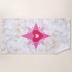 Marble Pink Gold Star Heart art beach towel