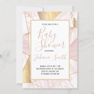 Marble Pink Gold White Girl Baby Shower Invitation